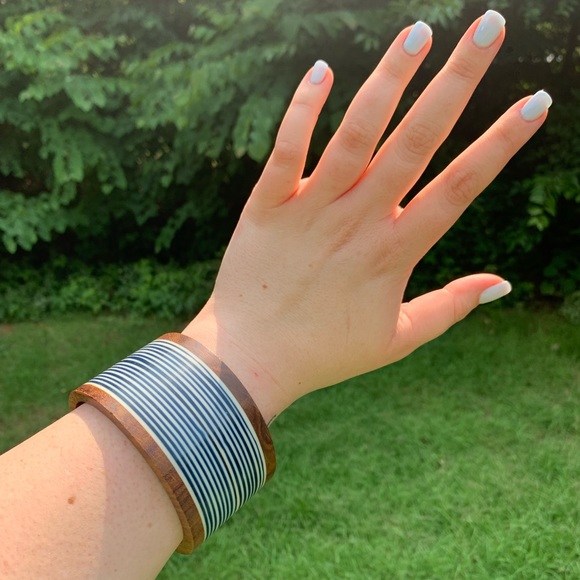 Striped Resin & Wood Bangle - Picture 6 of 9